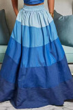 Blue Casual Sweet Gradual Change Print Patchwork High Waist Type A Patchwork Bottoms