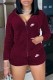Burgundy Fashion Casual Letter Patchwork Hooded Collar Long Sleeve Two Pieces