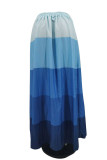 Blue Casual Sweet Gradual Change Print Patchwork High Waist Type A Patchwork Bottoms