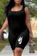 Black Fashion Street Print Letter U Neck Rompers