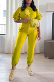 Red Casual Solid Patchwork Flounce O Neck Regular Jumpsuits
