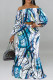 White Casual Print Patchwork Off the Shoulder Long Sleeve Two Pieces