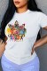 White Fashion Street Print Patchwork O Neck T-Shirts