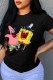 Black Fashion Street Character Patchwork O Neck T-Shirts