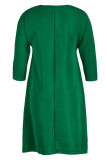 Green Fashion Casual Solid Patchwork O Neck A Line Dresses
