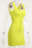 Yellow Sexy Solid Patchwork U Neck Pencil Skirt Dresses