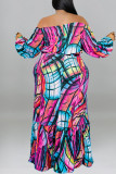 Red Casual Print Patchwork Off the Shoulder Long Sleeve Two Pieces