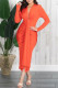 Orange Fashion Casual Solid Patchwork V Neck Long Sleeve Dresses