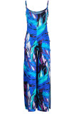 Red Sexy Print Hollowed Out Patchwork Spaghetti Strap Straight Jumpsuits