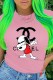 Pink Fashion Street Print Letter O Neck T-Shirts