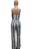 Black Sexy Casual Print Backless Strapless Regular Jumpsuits