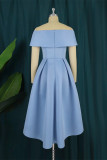 Sky Blue Fashion Sexy Solid Patchwork Backless Off the Shoulder Evening Dress