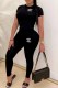 Black Fashion Casual Hot Drilling Patchwork O Neck Short Sleeve Two Pieces