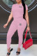 Pink Fashion Casual Hot Drilling Patchwork O Neck Short Sleeve Two Pieces