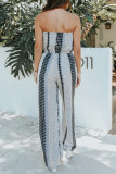 Black Sexy Casual Print Backless Strapless Regular Jumpsuits