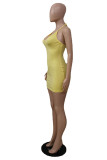 Gold Sexy Casual Solid Backless V Neck Sling Dress