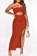 Tangerine Red Fashion Sexy Solid Hollowed Out Slit One Shoulder Sleeveless Dress