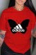 Red Street Fashion Print Letter O Neck T-Shirts