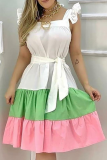 White Casual Solid Flounce Square Collar Cake Skirt Dresses