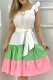 White Casual Solid Flounce Square Collar Cake Skirt Dresses