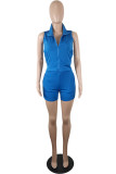 Blue Fashion Casual Solid Patchwork Zipper Collar Sleeveless Two Pieces