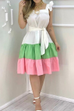 White Casual Solid Flounce Square Collar Cake Skirt Dresses