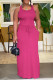 Rose Red Casual Solid Patchwork U Neck Straight Dresses