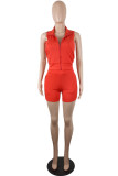 Red Fashion Casual Solid Patchwork Zipper Collar Sleeveless Two Pieces