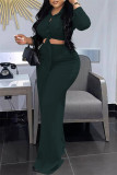 Cyan Fashion Casual Solid Bandage Turndown Collar Long Sleeve Two Pieces