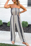 Black Sexy Casual Print Backless Strapless Regular Jumpsuits