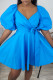 Blue Fashion Casual Solid Bandage Patchwork V Neck A Line Dress