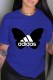 Blue Street Fashion Print Letter O Neck T-Shirts