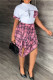 Pink Fashion Casual Print Patchwork Asymmetrical O Neck Short Sleeve Two Pieces