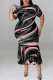 Black Fashion Casual Print Patchwork O Neck Short Sleeve Dress Plus Size Dresses