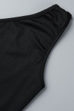 Blue Sexy Solid Patchwork Asymmetrical Oblique Collar Skinny Jumpsuits