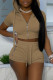 Khaki Fashion Casual Solid Patchwork Hooded Collar Short Sleeve Two Pieces