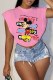 Pink Fashion Street Character Letter O Neck T-Shirts