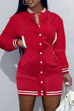Pink Fashion Casual Solid Patchwork O Neck Long Sleeve Dresses