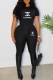 Black Fashion Casual Print Letter O Neck Short Sleeve Two Pieces