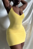 Gold Sexy Casual Solid Backless V Neck Sling Dress