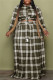 Army Green Fashion Casual Plaid Print Patchwork O Neck Plus Size Two Pieces