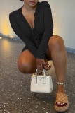 Orange Sexy Casual Solid Bandage V Neck Long Sleeve Two Pieces