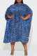 Blue Fashion Casual Plus Size Print Patchwork O Neck Short Sleeve Dress