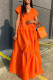 Orange Fashion Casual Solid Patchwork V Neck Short Sleeve Dress