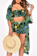 Black Green Fashion Casual Print Patchwork Half Sleeve Three-piece Set
