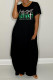 Black Green Fashion Casual Letter Print Basic O Neck Short Sleeve Dress