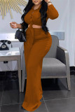 Cyan Fashion Casual Solid Bandage Turndown Collar Long Sleeve Two Pieces
