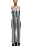 Black Sexy Casual Print Backless Strapless Regular Jumpsuits