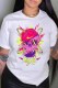 White Fashion Street Print Patchwork O Neck T-Shirts