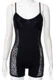 Black Sexy Solid Patchwork See-through Spaghetti Strap Skinny Rompers